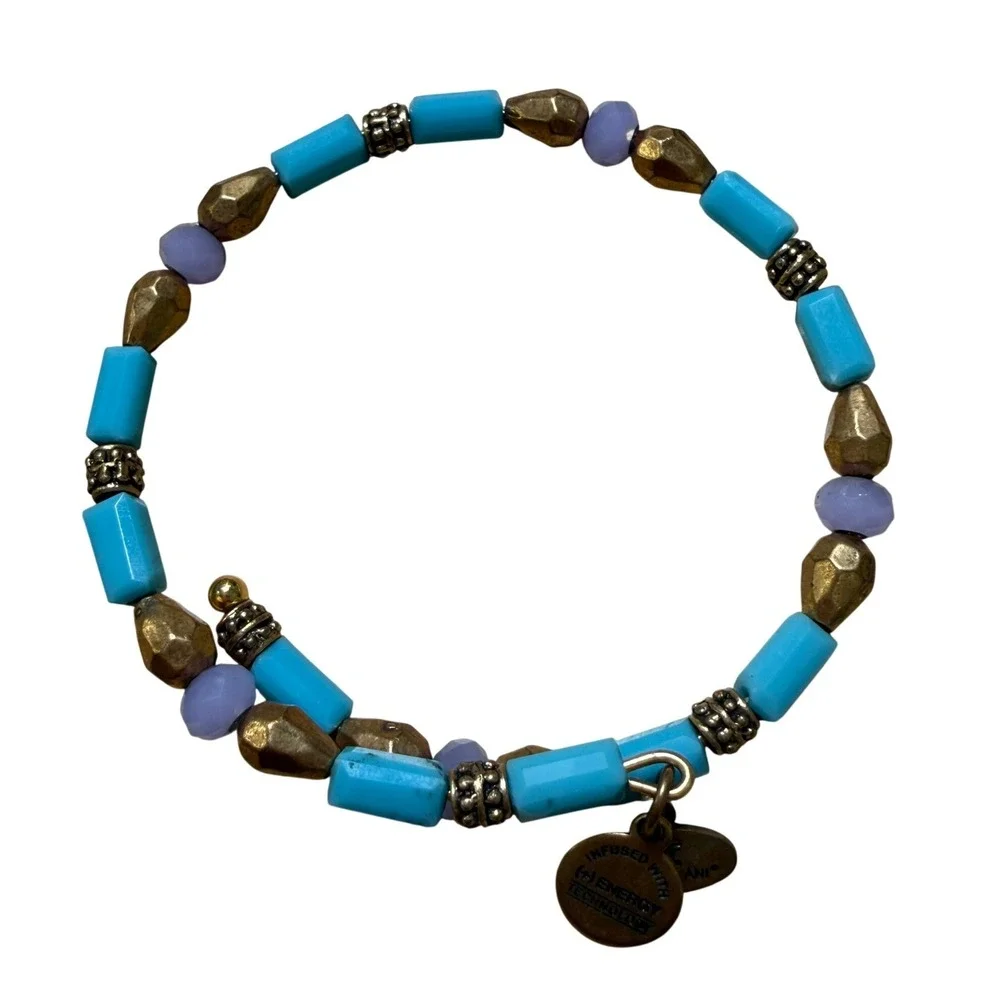 Alex and Ani Wrap‎ Bracelet Turquoise Lavender Gold Beaded Boho Stackable